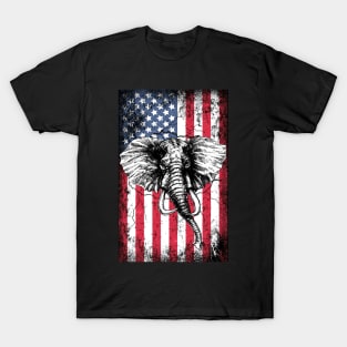 Patriotic Elephant American Flag T-Shirt